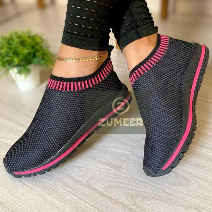 Tenis feminino slip on casual elástico atividades físicas academia e respirável