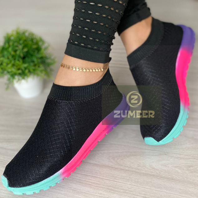 Tenis feminino slip on casual elástico atividades físicas academia e respirável