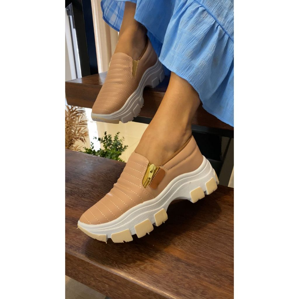 Ténis Feminino Slip On Casual Confortável Versátil Simples