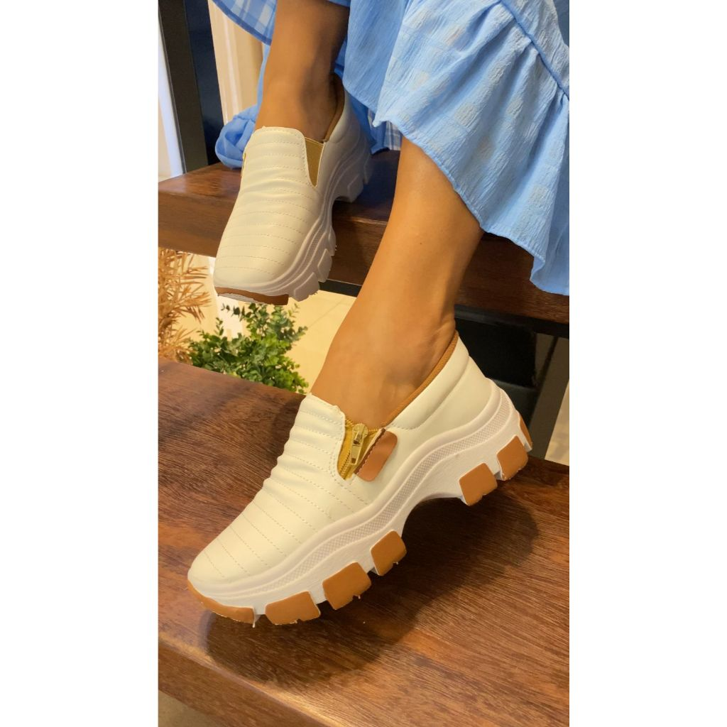 Ténis Feminino Slip On Casual Confortável Versátil Simples
