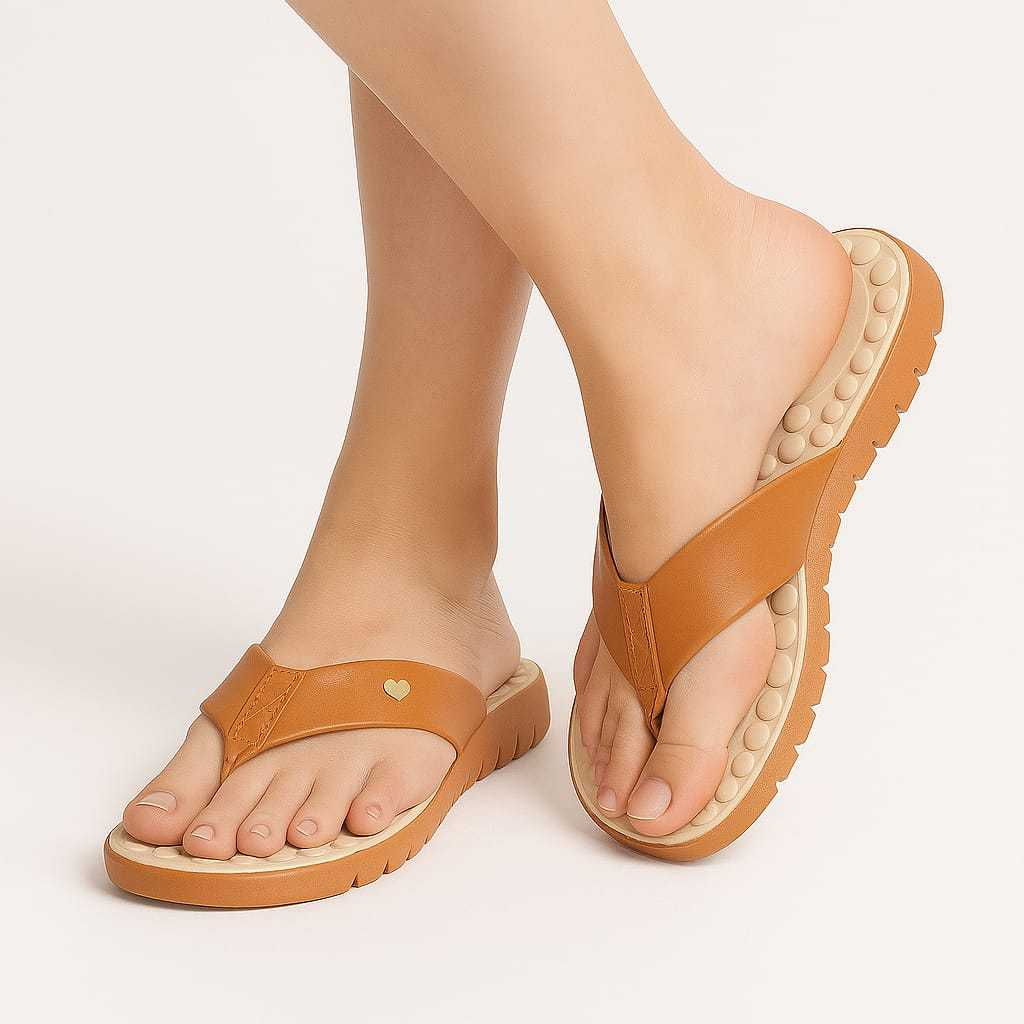Kit 2 Pares Chinelo Feminino Tamanco Ortopedica Tratorada Confortavel Massageadora Caramelo/Preto