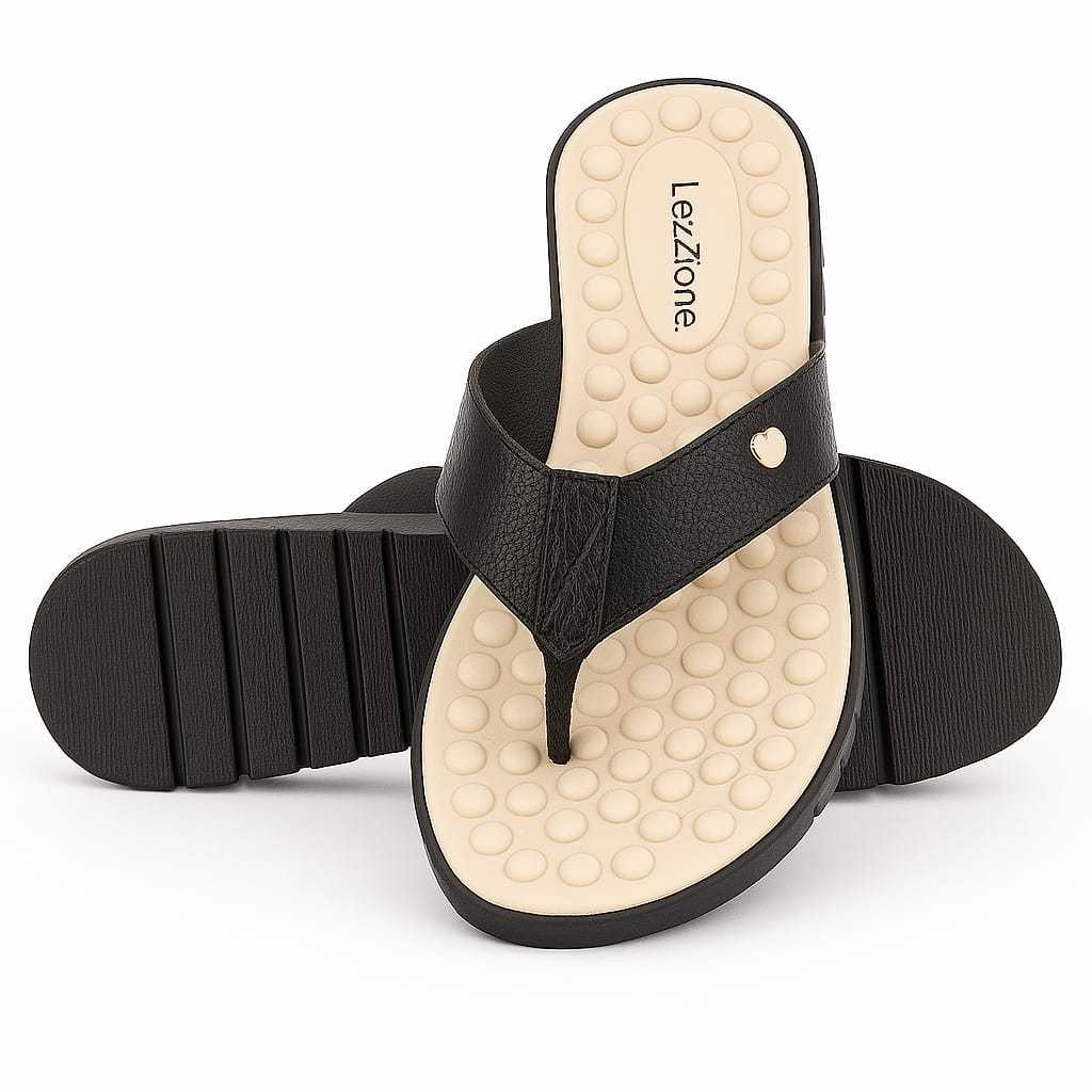 Kit 2 Pares Chinelo Feminino Tamanco Ortopedica Tratorada Confortavel Massageadora Caramelo/Preto
