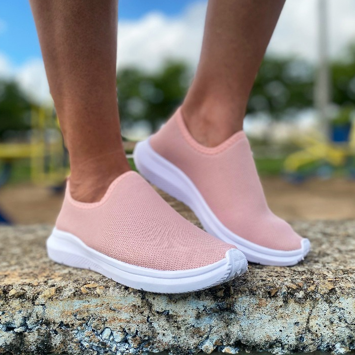 Tênis Feminino Meia Ortopédico Casual Para Academia Caminhada Branco