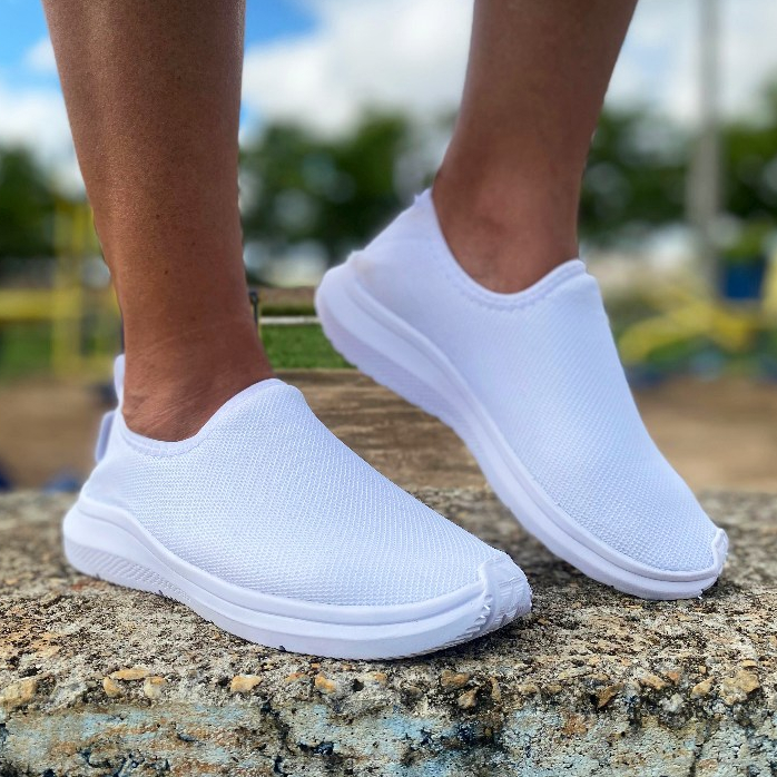 Tênis Feminino Meia Ortopédico Casual Para Academia Caminhada Branco