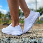 Tênis Feminino Meia Ortopédico Casual Para Academia Caminhada Branco