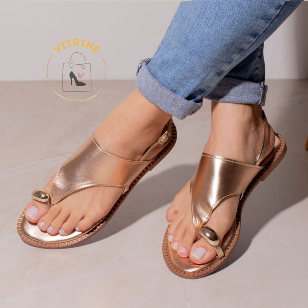 Sandalia Feminina Rasteirinha Anel Dedo Flat Leve e Confortavel