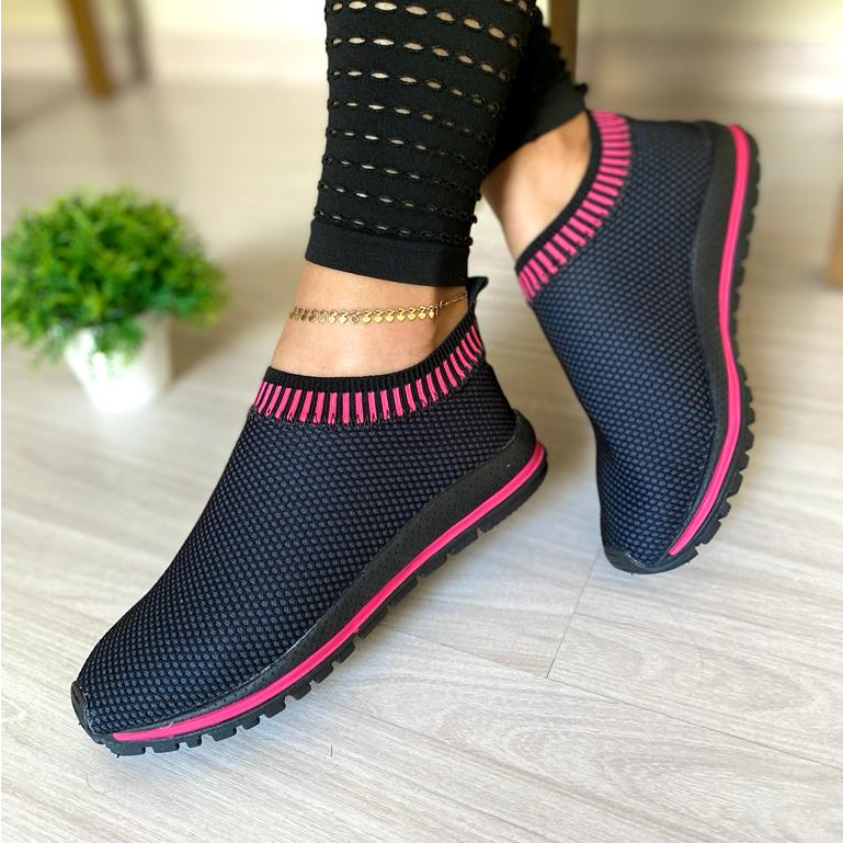 Tenis feminino slip on casual elástico atividades físicas academia e respirável