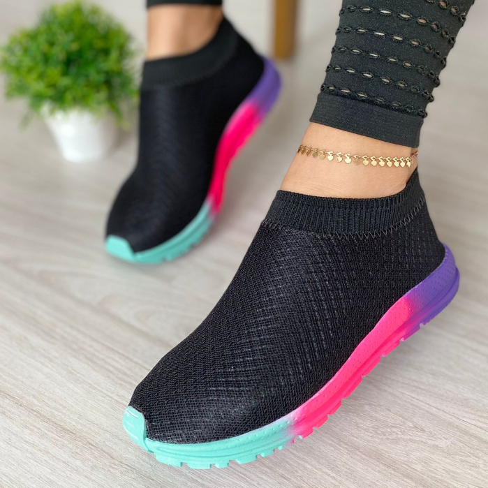 Tenis feminino slip on casual elástico atividades físicas academia e respirável