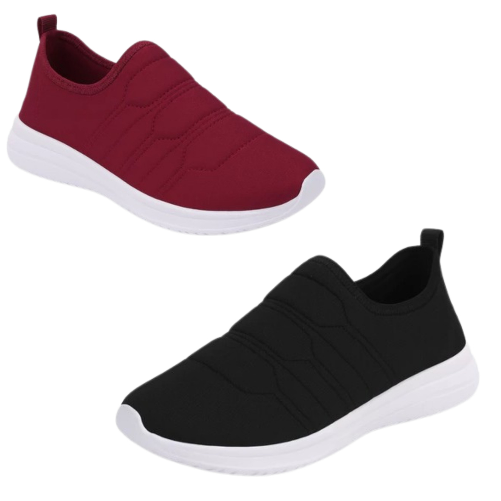 Kit 2 Tênis Feminino Calce Fácil Slip On | Confortável Flexível Esportivo Caminhada