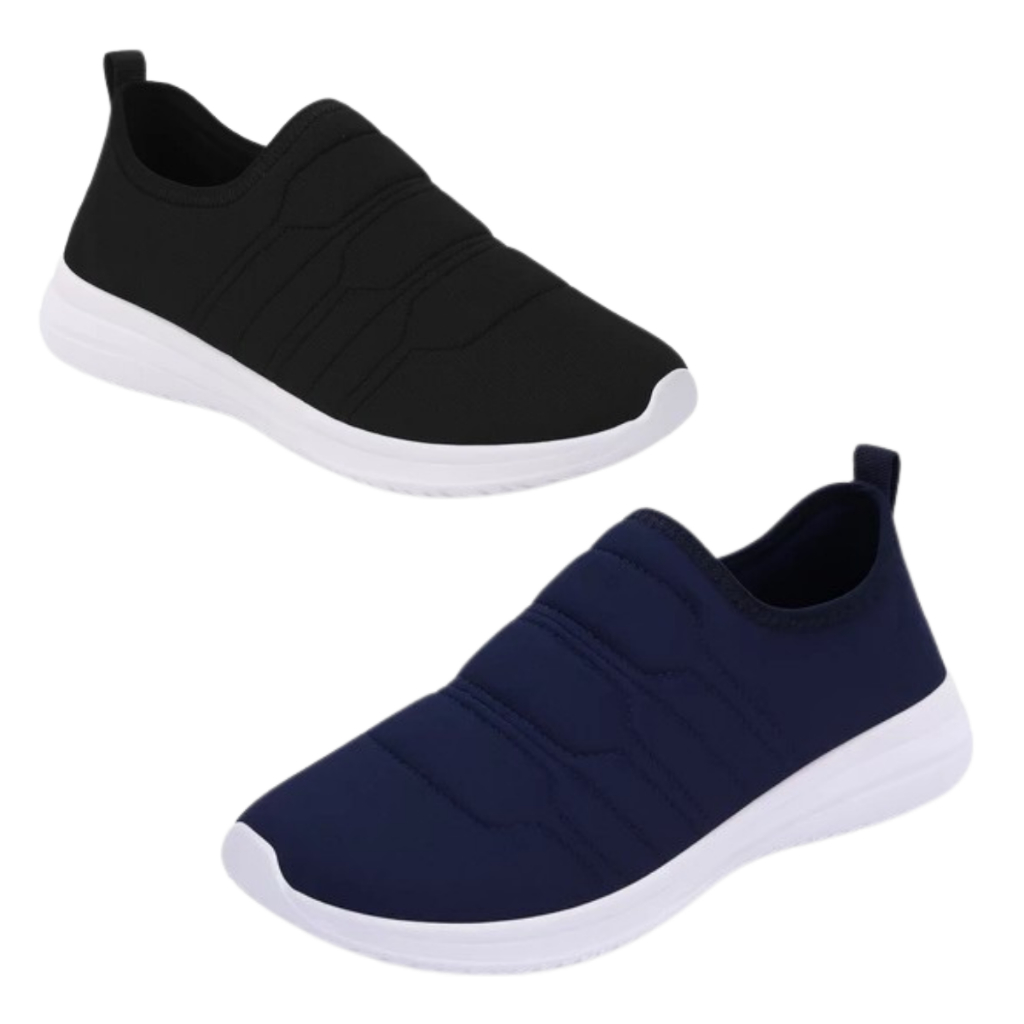 Kit 2 Tênis Feminino Calce Fácil Slip On | Confortável Flexível Esportivo Caminhada