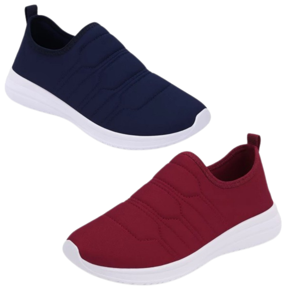 Kit 2 Tênis Feminino Calce Fácil Slip On | Confortável Flexível Esportivo Caminhada