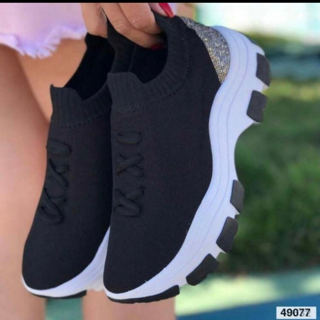 Tenis Casual Feminino Chunky Knit Plataforma Estiloso Confortável Moda Verão 2025
