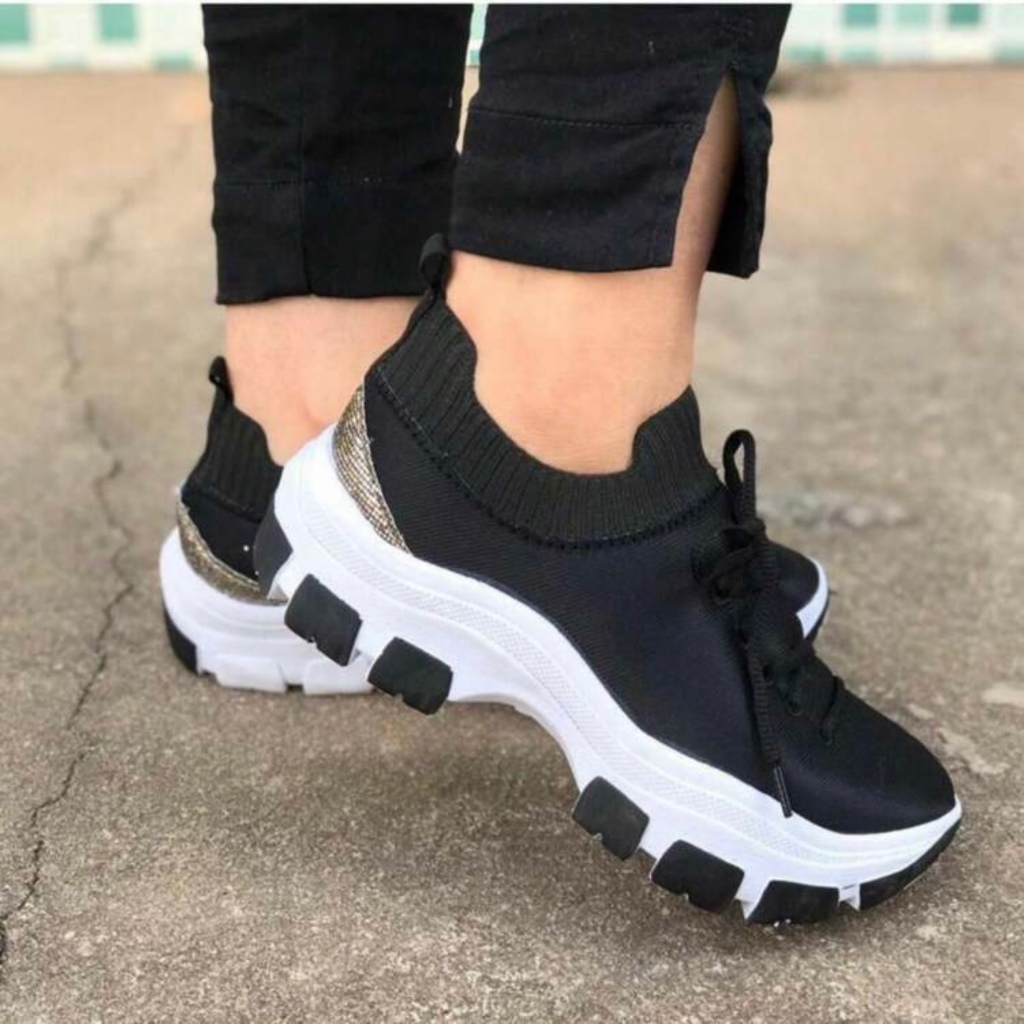 Tenis Casual Feminino Chunky Knit Plataforma Estiloso Confortável Moda Verão 2025