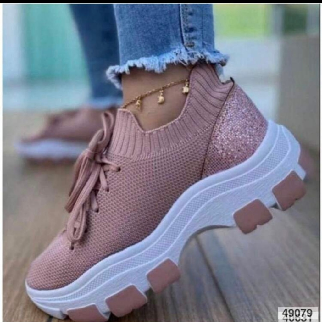 Tenis Casual Feminino Chunky Knit Plataforma Estiloso Confortável Moda Verão 2025