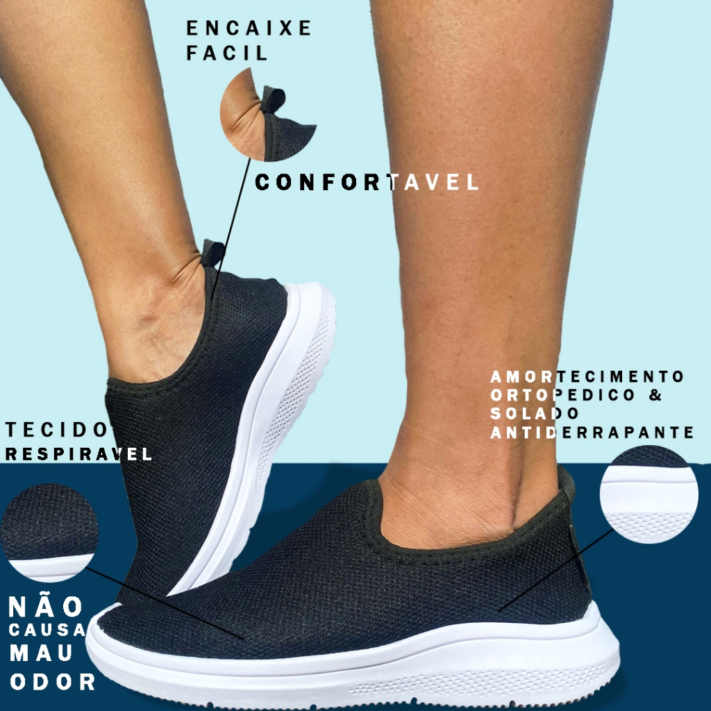 Tênis Feminino Meia Ortopédico Casual Para Academia Caminhada Branco