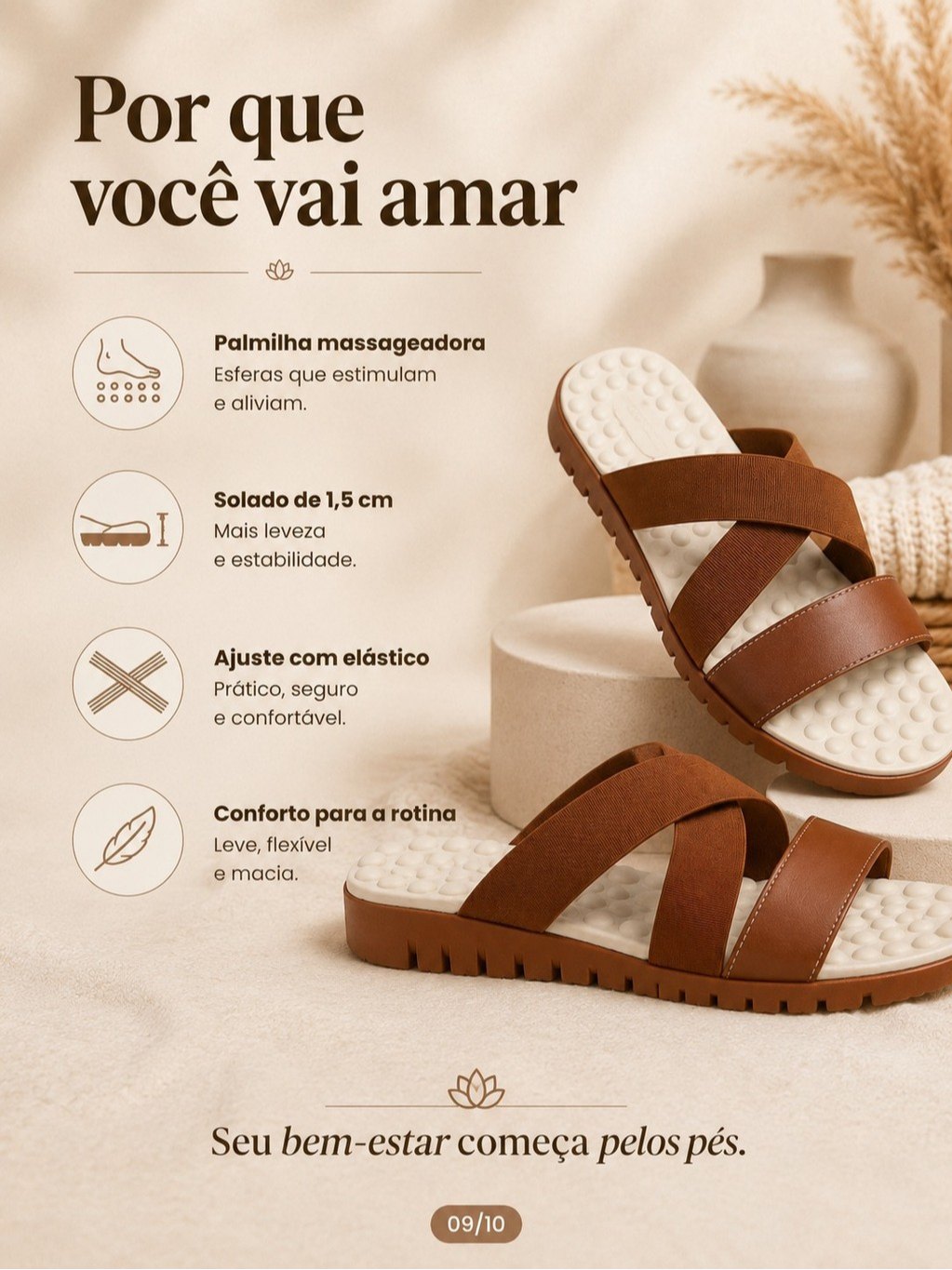 Kit 2 Pares Sandália Ortopédica Feminina Tamanco Confortável Esporão Fascite Plantar Massageador