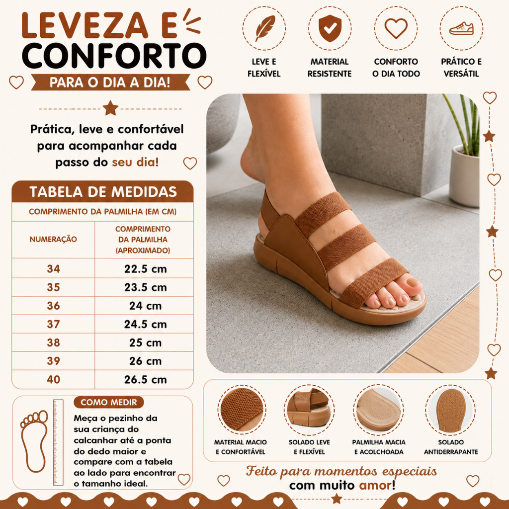Sandália Feminina Antiderrapante Ortopédico Anatómica Com Tiras Em Elásticos Ajustáveis Dia Dia