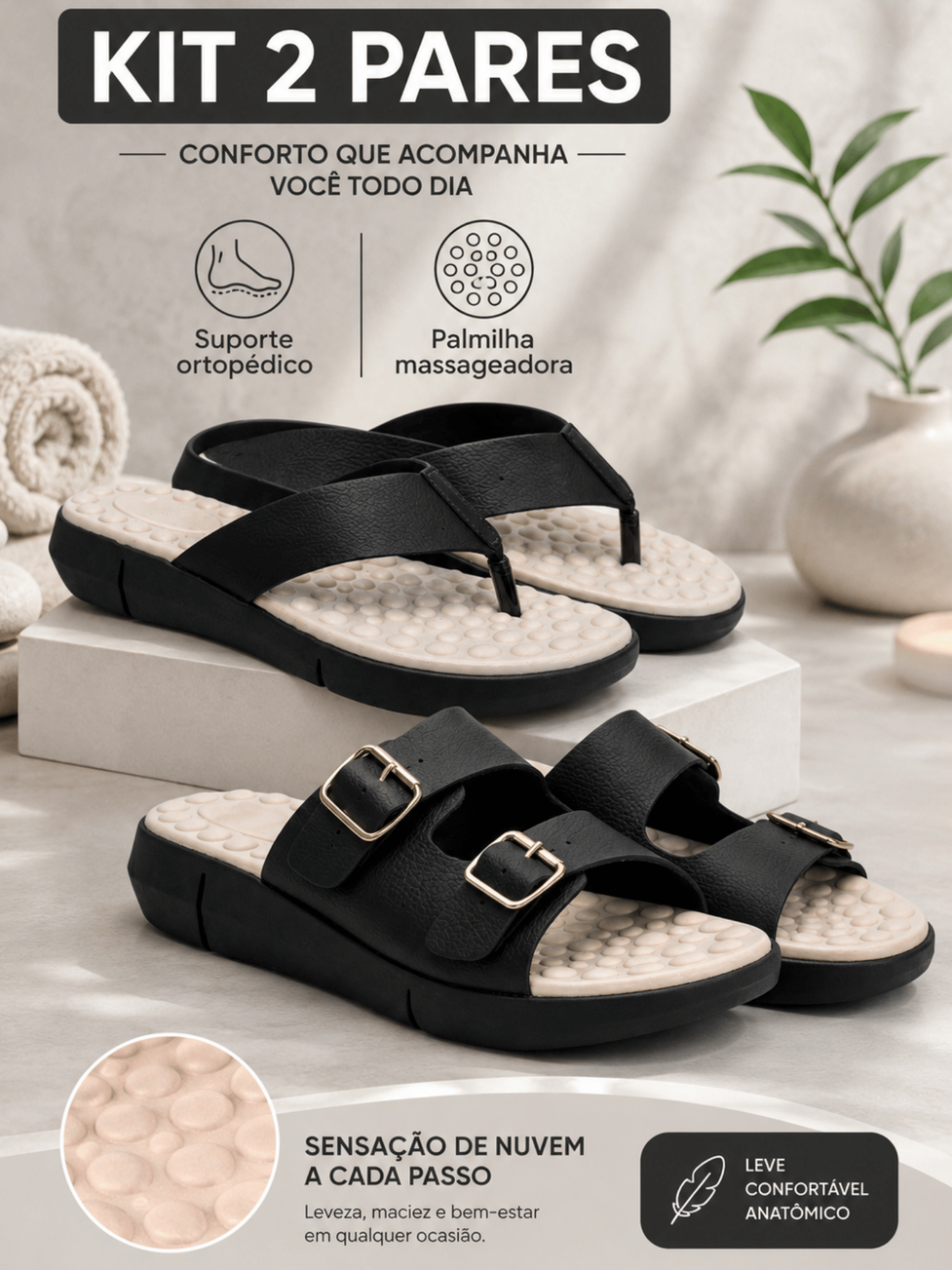 Kit Tamanco Sandália Feminino + Fivela Ortopédico Para Esporão e Facite Plantar