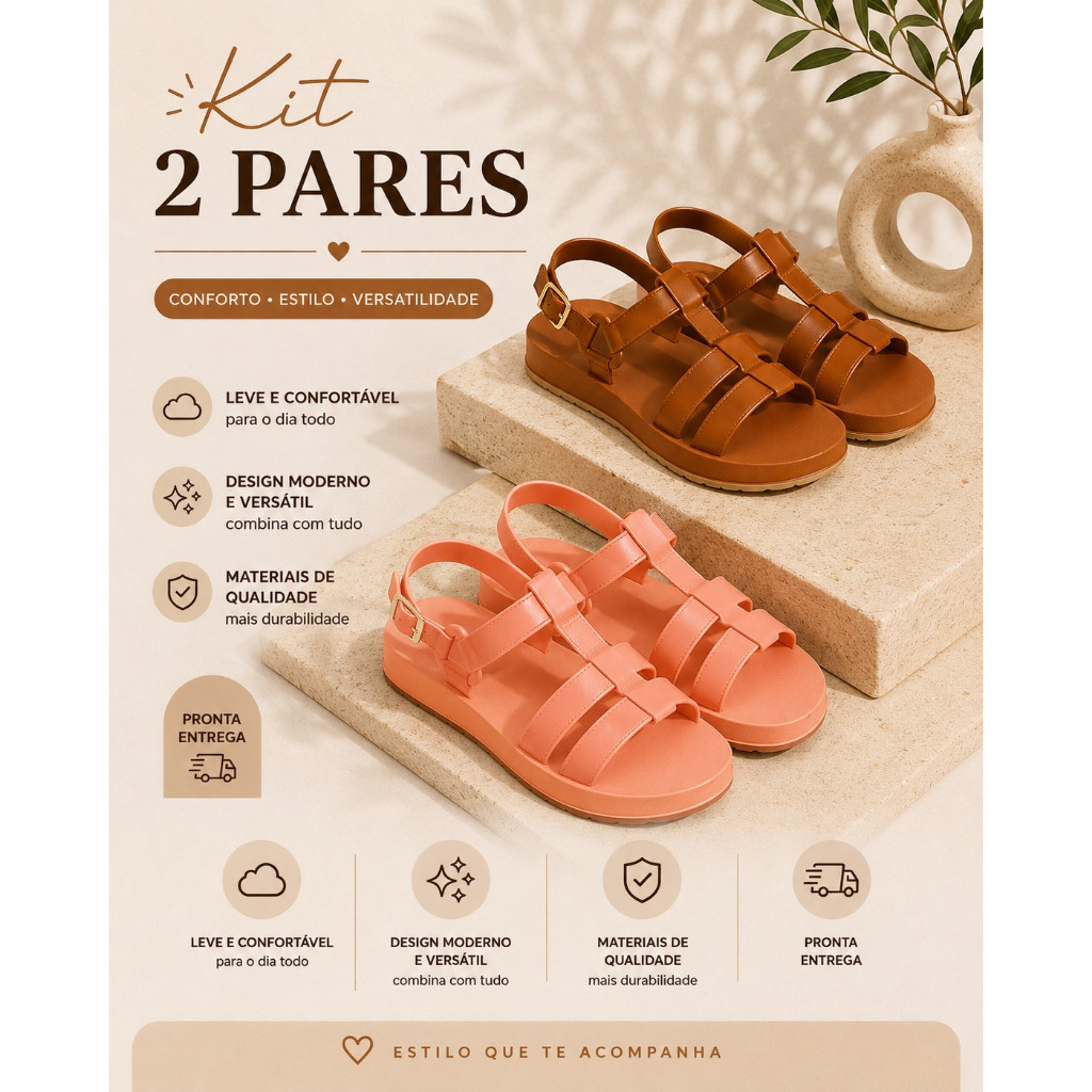 Kit 2 Pares Sandália Papete Feminina Estilosa Plataforma Tendência Casual Confortável Moda 2026