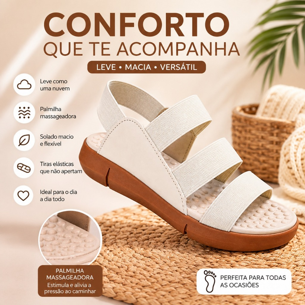 Sandalia Feminina Tamanco Ortopédico Para Esporão E Fascite Com Elásticos Palminha Massageadora