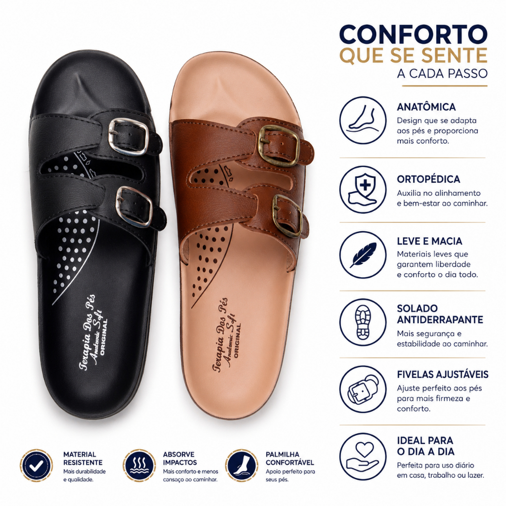 Kit 2 Pares Sandália Ortopédica Anatômica Feminina Confortável Antiderrapante com Fivelas Ajustáveis