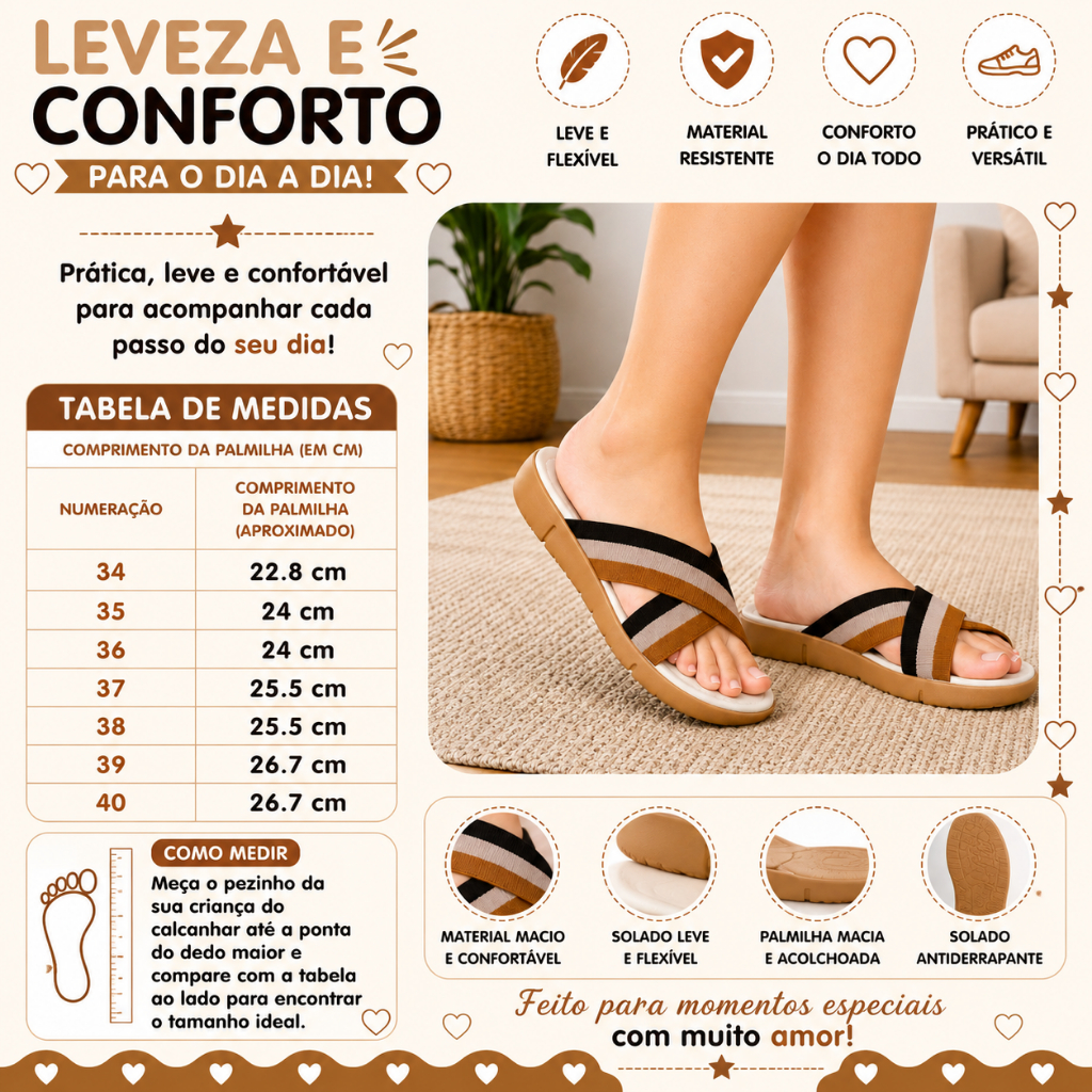 Chinelo Ortopédico Feminino em X com Tiras de Elástico Anatômico Confortável Antiderrapante