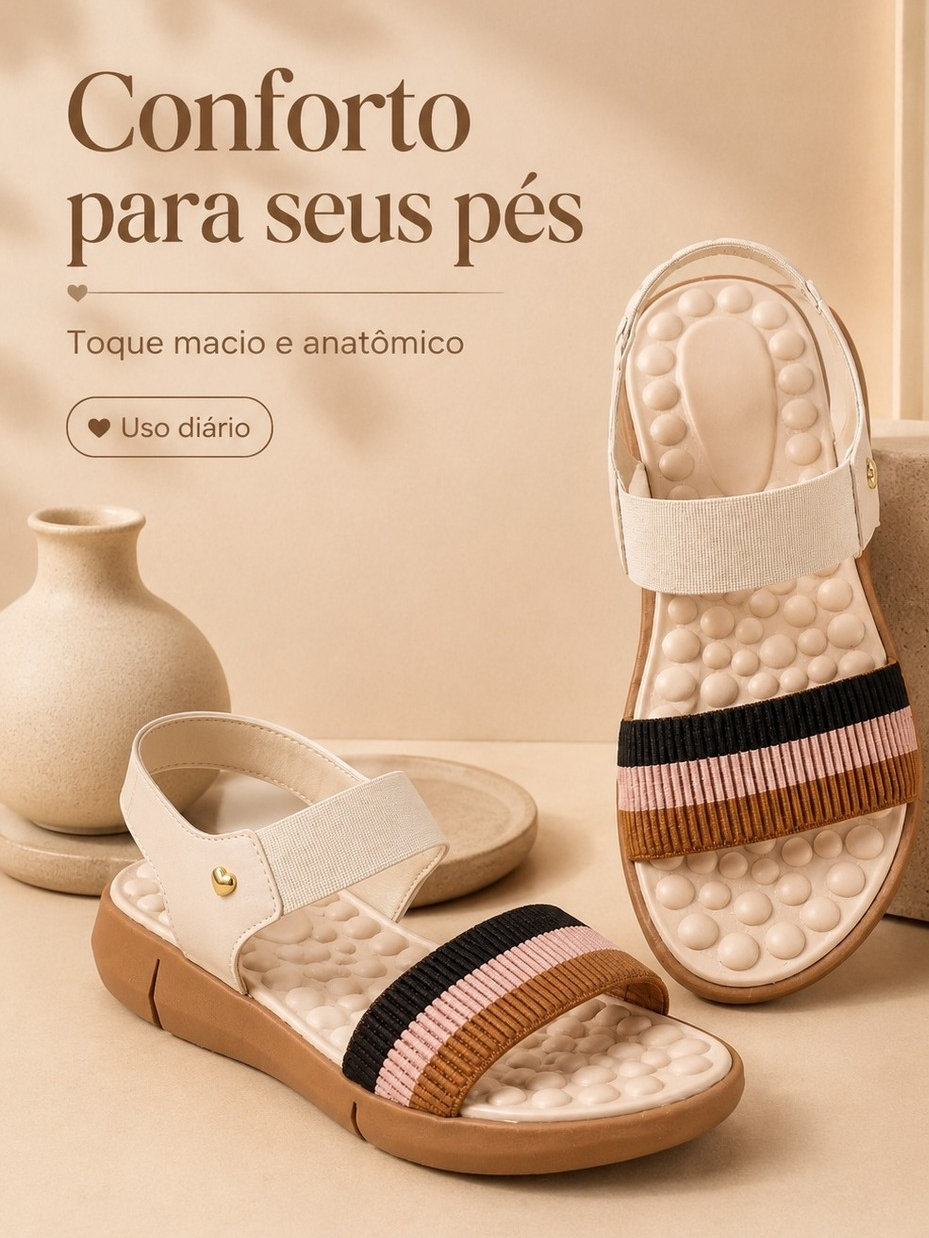 Kit 2 Pares Chinelo + Sandália Feminina Ortopédica Palmilha Massageadora Confortável Sola de Eva