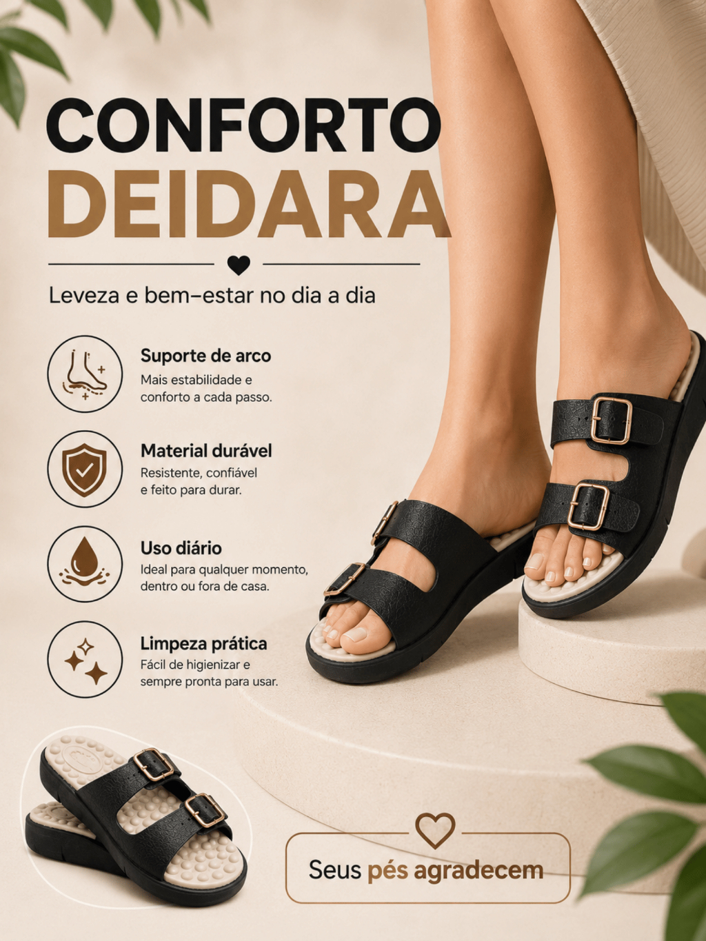 Kit Tamanco Sandália Feminino + Fivela Ortopédico Para Esporão e Facite Plantar