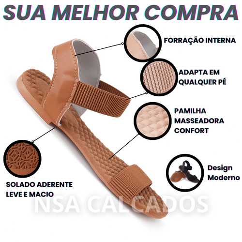 Sandalia Feminina Ortopedica Elastico Casual Macia Confortavel Promoção