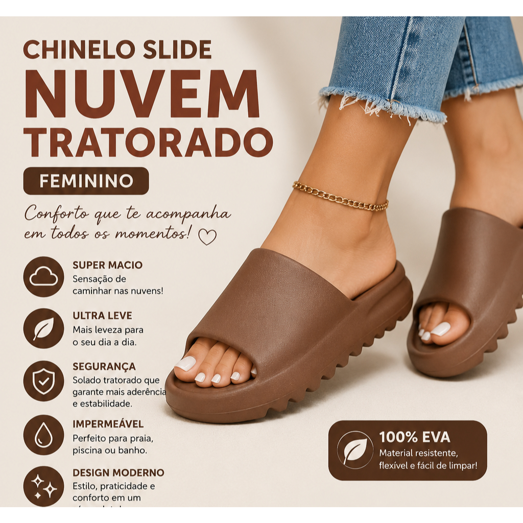 Chinelo Slide Nuvem Tratorado Feminino EVA Plataforma Super Macio Leve Confortável Antiderrapante Impermeável