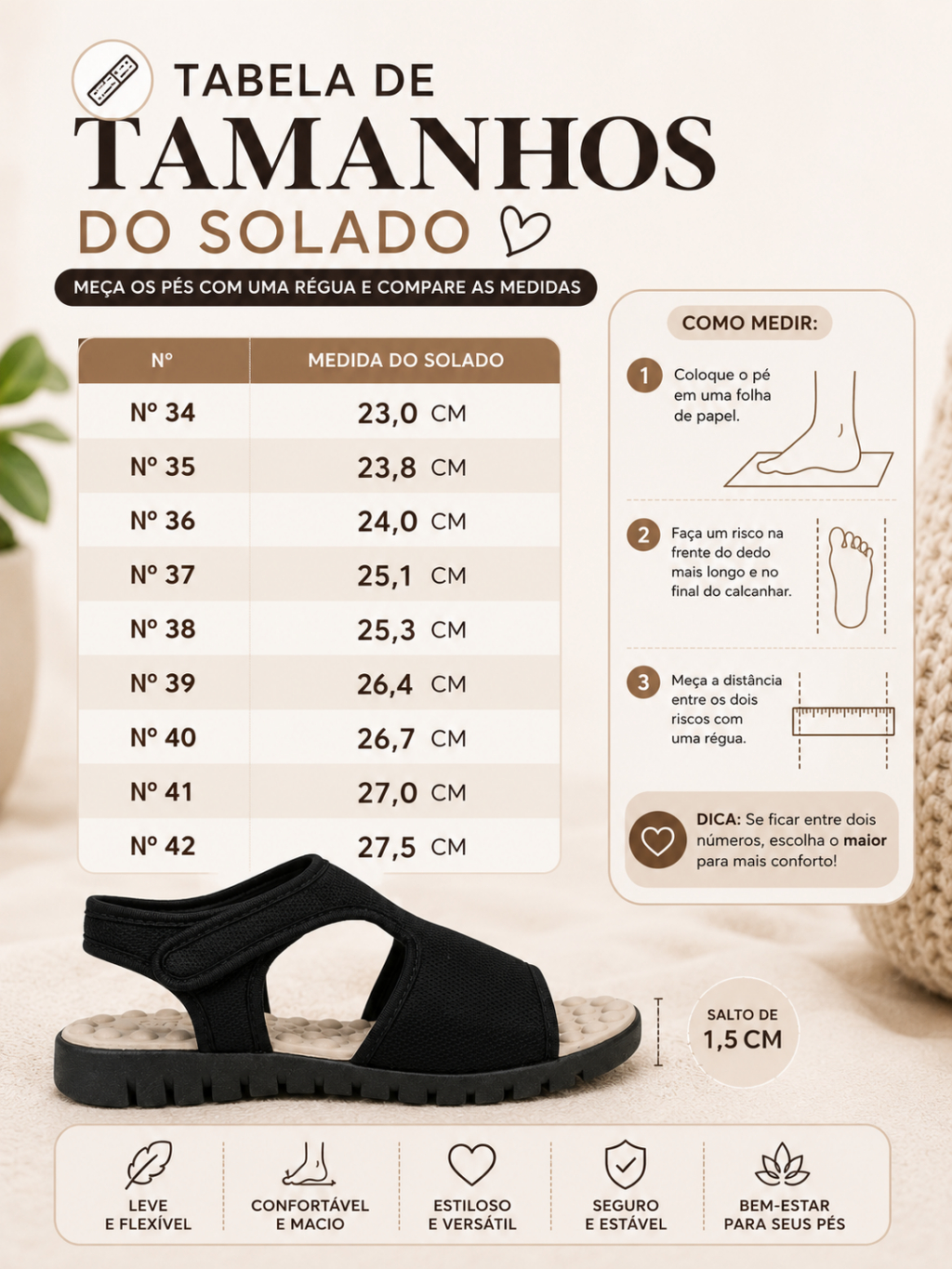 Sandalia Ortopédica Feminina Calce Fácil Confortável Massageadora Anatômica