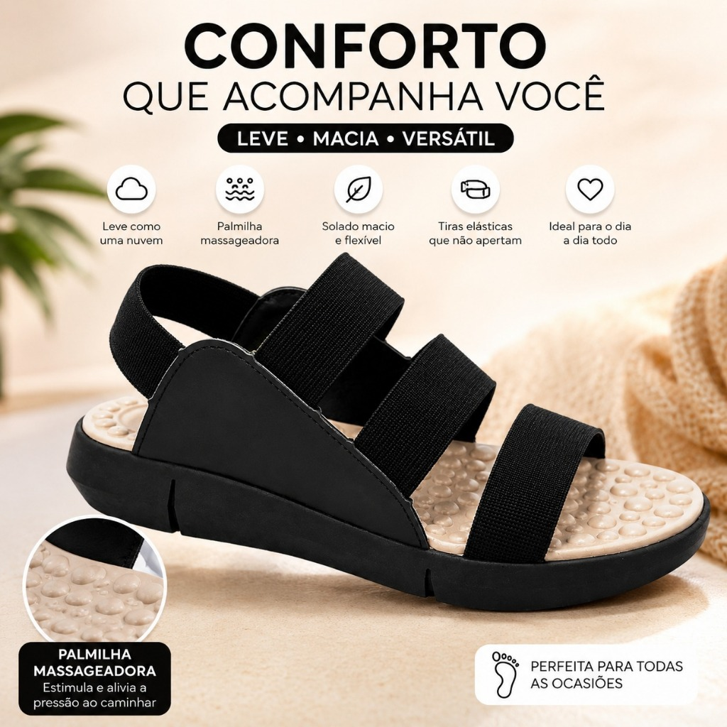 Sandalia Feminina Tamanco Ortopédico Para Esporão E Fascite Com Elásticos Palminha Massageadora
