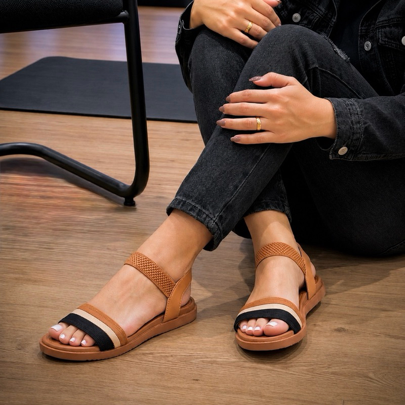 Sandalia Feminina Rasteira Ortopedica Elastica Papete Antiderrapante Confort