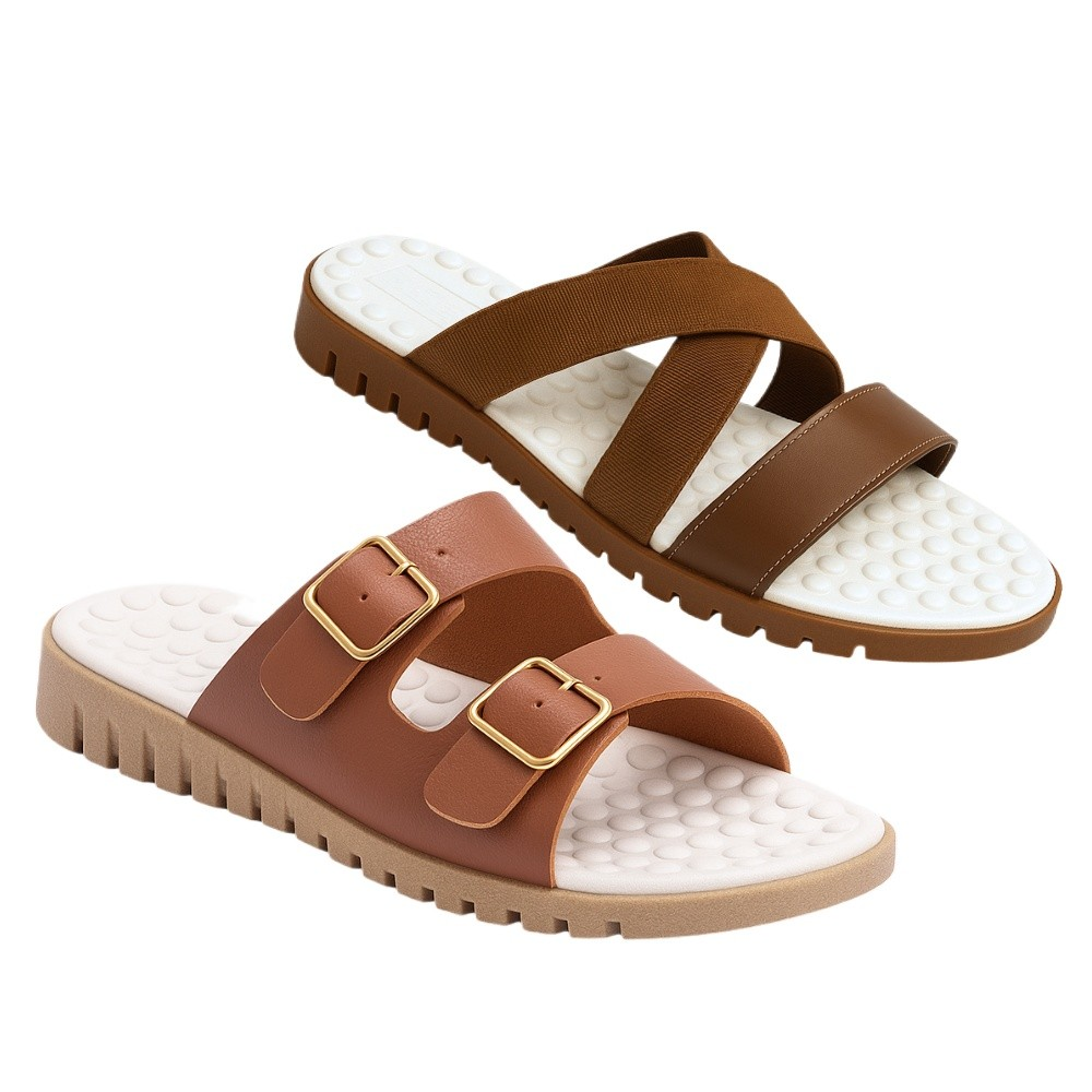 Kit 2 Pares Sandália Ortopédica Feminina Tamanco Confortável Esporão Fascite Plantar Massageador