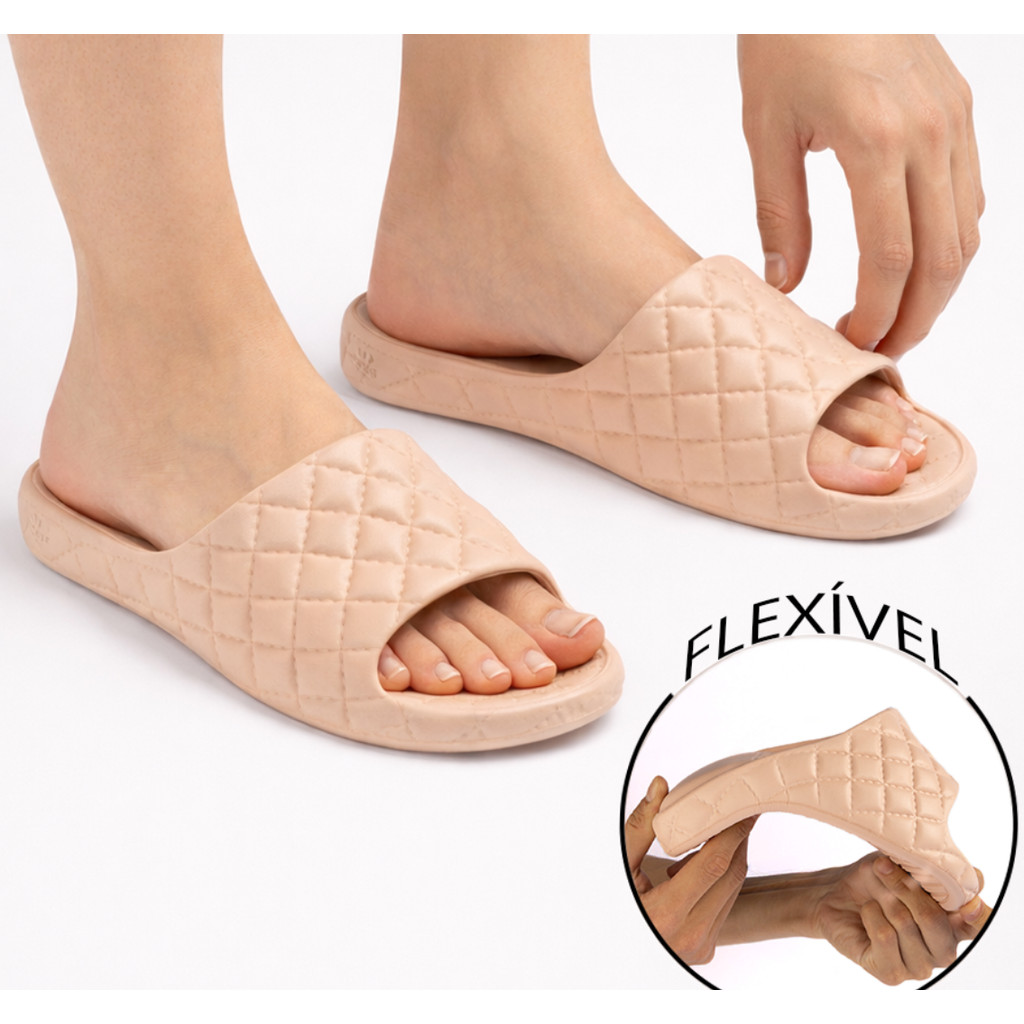 Chinelo Slide Feminino Matelassê Confortável Antiderrapante Moda Casual Dia a Dia